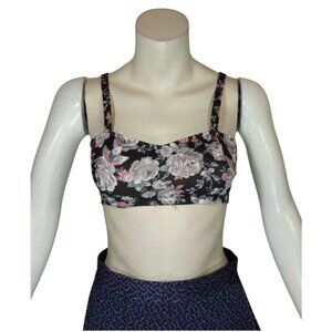 Women Black Tank Top with Flowers